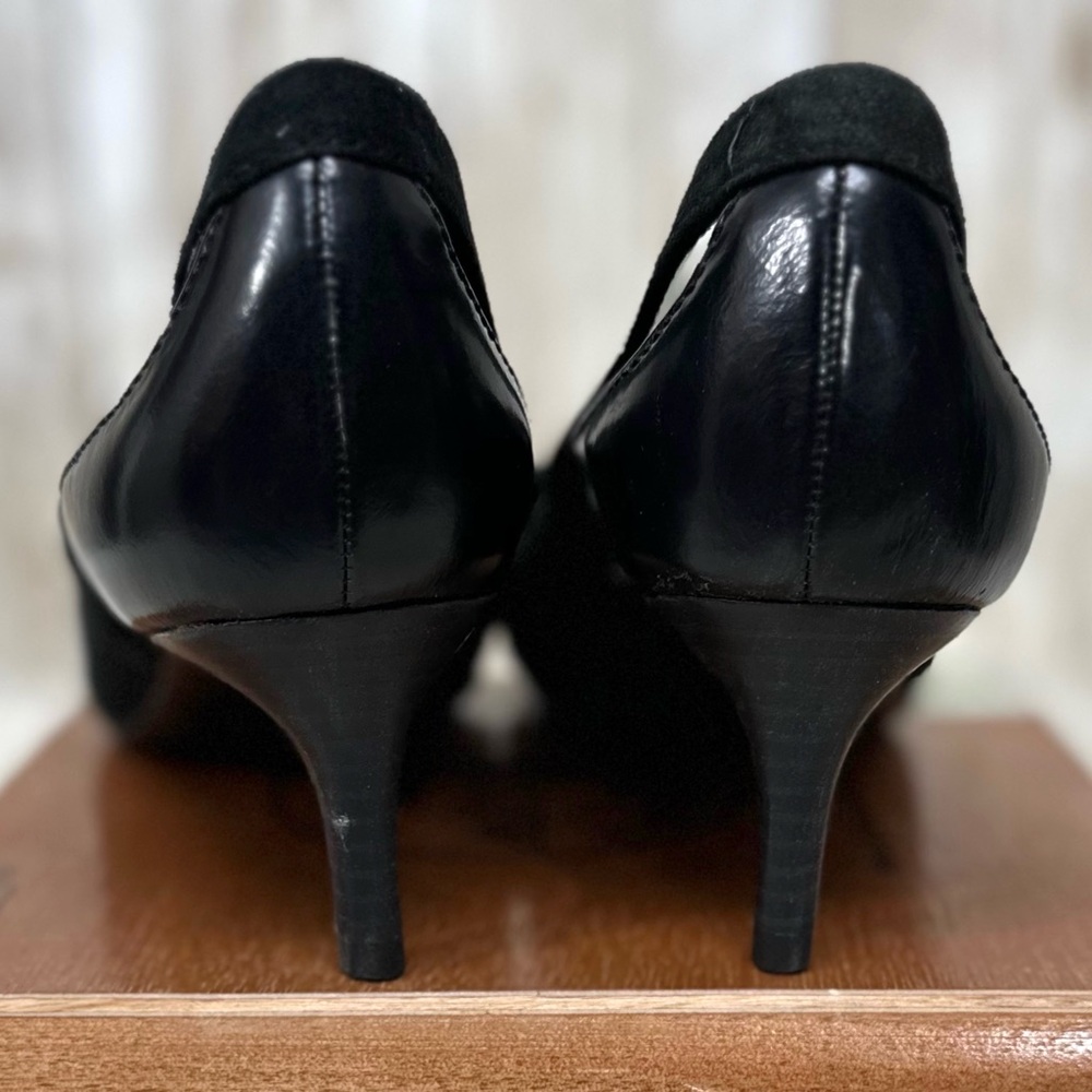 Tory Burch Saray Black Leather Suede Heels [S5411] - Picture 7 of 11